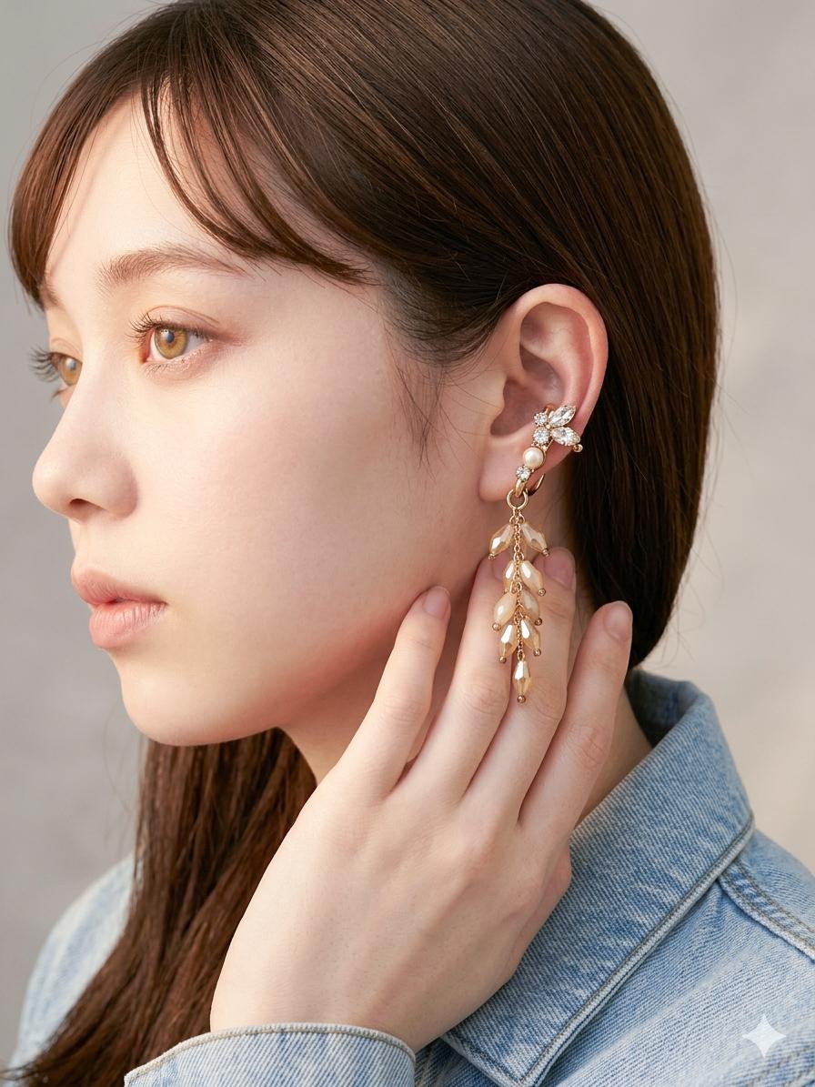 花咲くカンパネラ・ヒヤシンスチャーム 春アクセサリー｜イヤーカフ・フープピアス用1枚目の画像