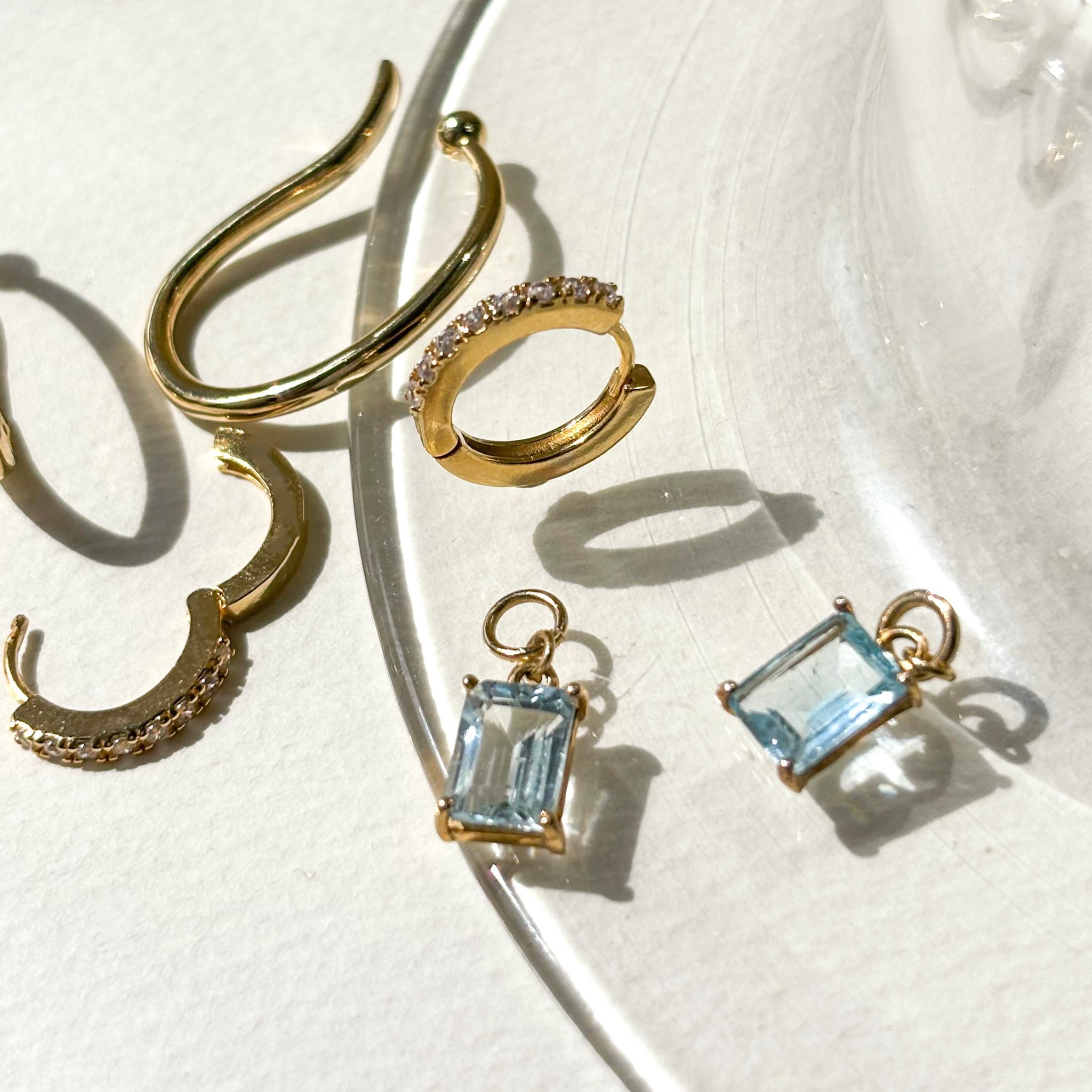 ◆3.6カラット涼しげスカイブルートパーズチャーム　フープピアスorイヤーカフ1枚目の画像