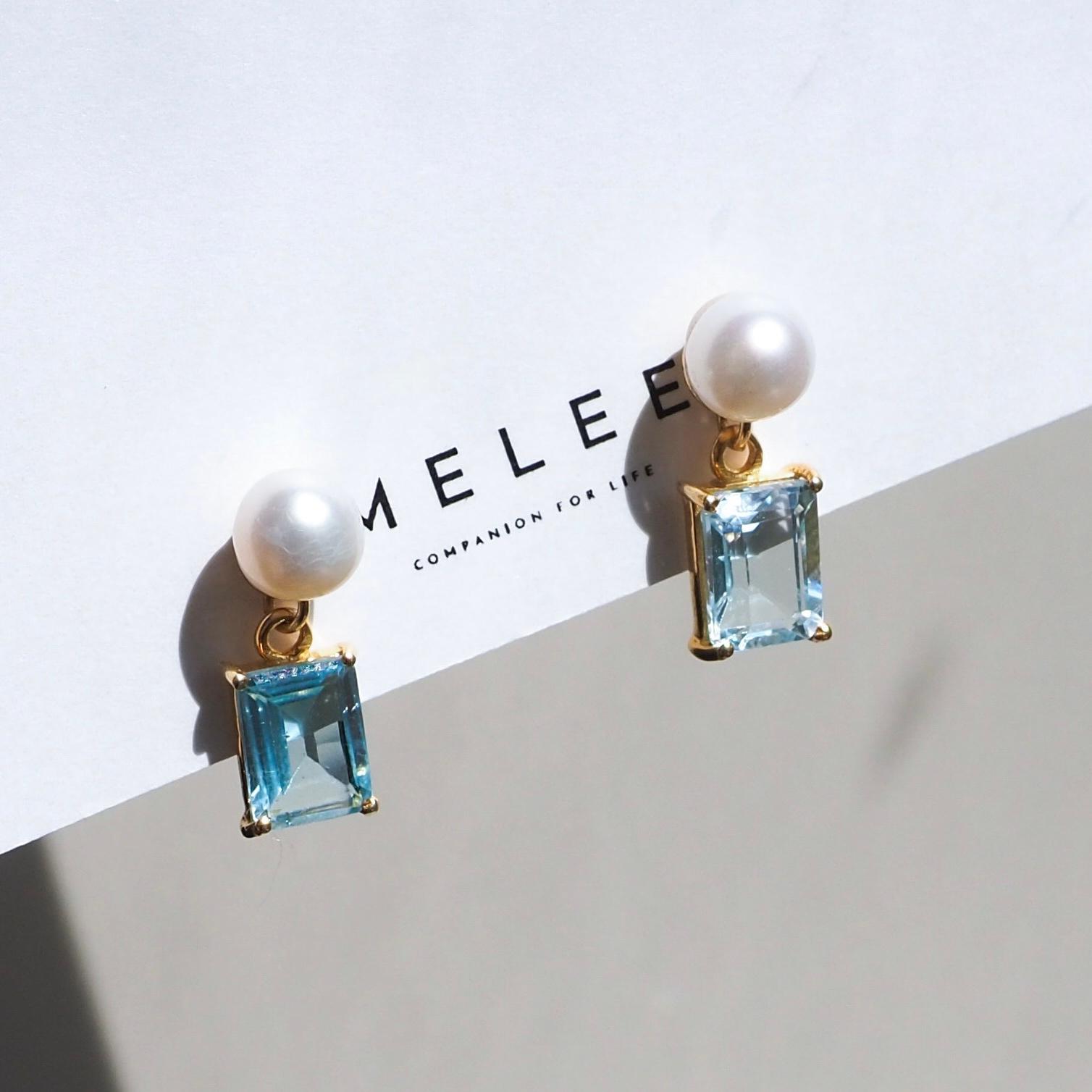 ◆2WAY 涼しげスカイブルートパーズチャーム&淡水パールピアス1枚目の画像