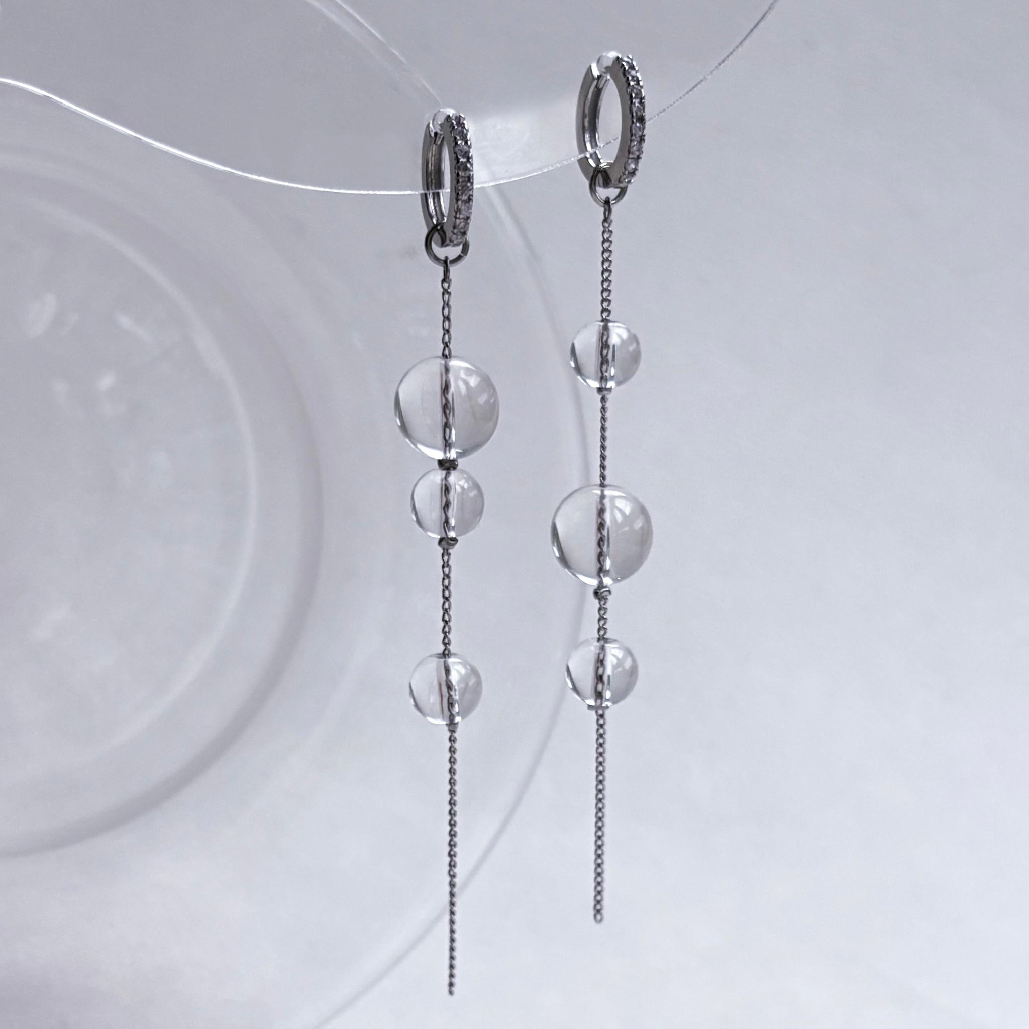 ◆数量限定セット　涼しげピアス&チャーム　クリスタル水晶　キュービックジルコニア　抗アレルギー金具1枚目の画像