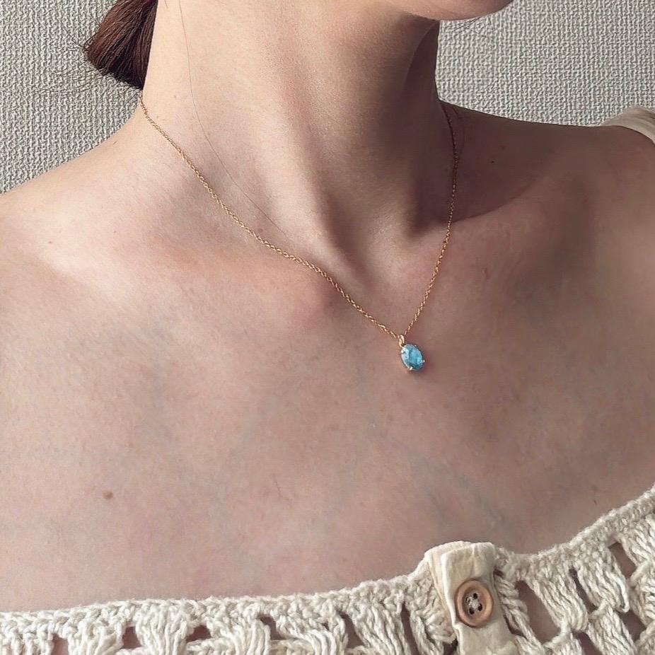 澄んだ海の滴　ローズカット　オーバルネックレス AAA 天然石　アパタイト クリスタル　silver925 18KGP1枚目の画像