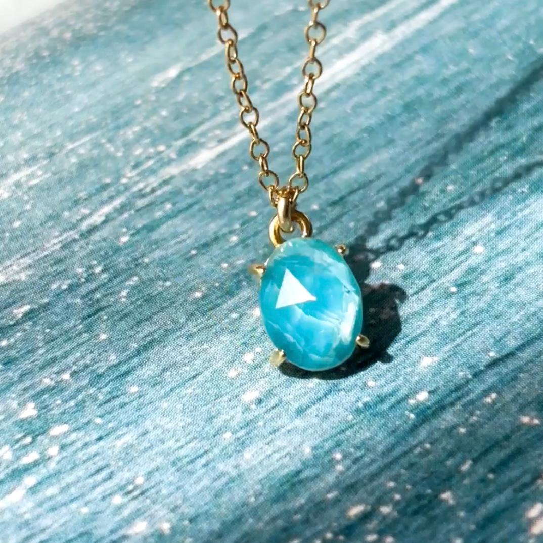 澄んだ海の滴　ローズカット　オーバルネックレス AAA 天然石　アパタイト クリスタル　silver925 18KGP | 3枚目