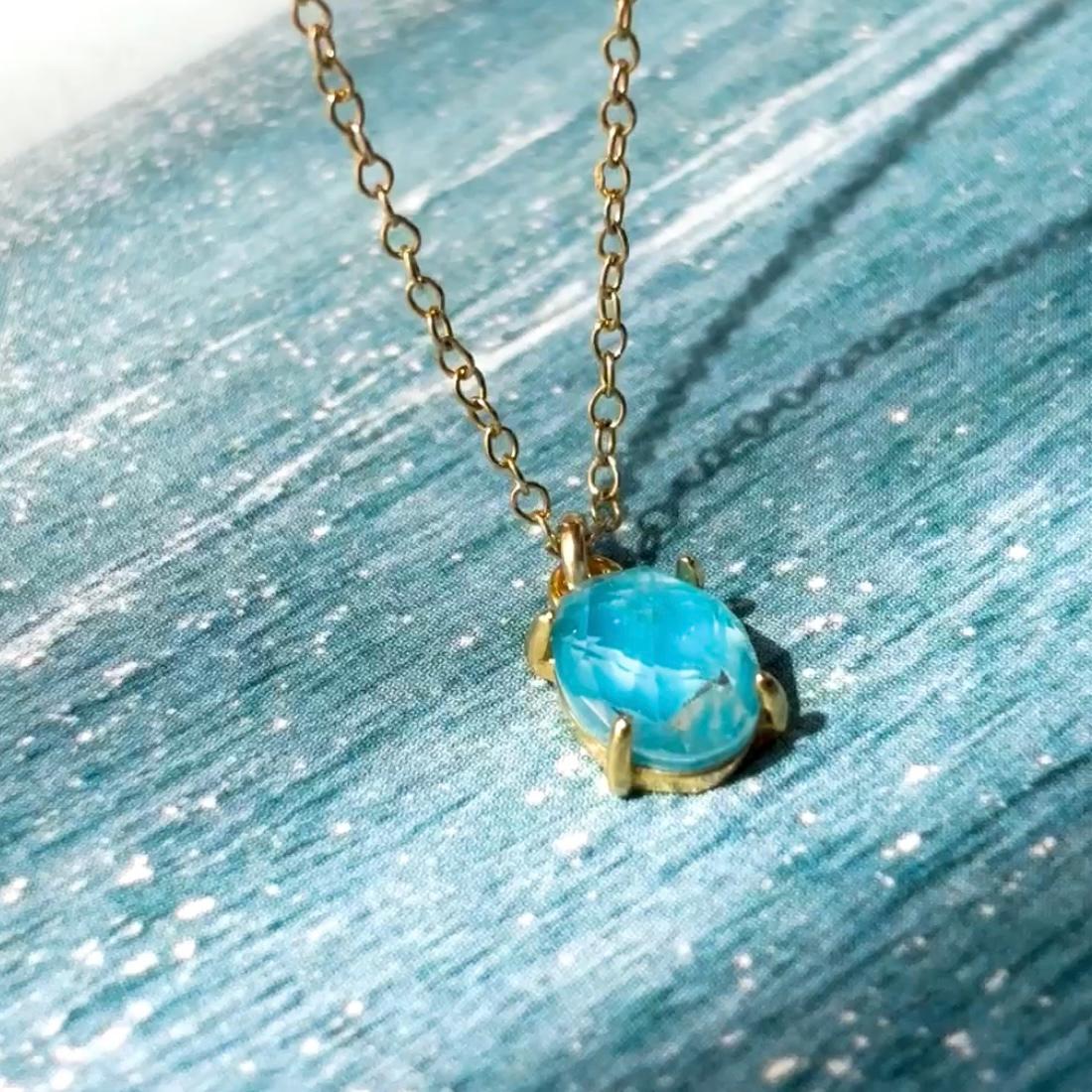 澄んだ海の滴　ローズカット　オーバルネックレス AAA 天然石　アパタイト クリスタル　silver925 18KGP | 7枚目