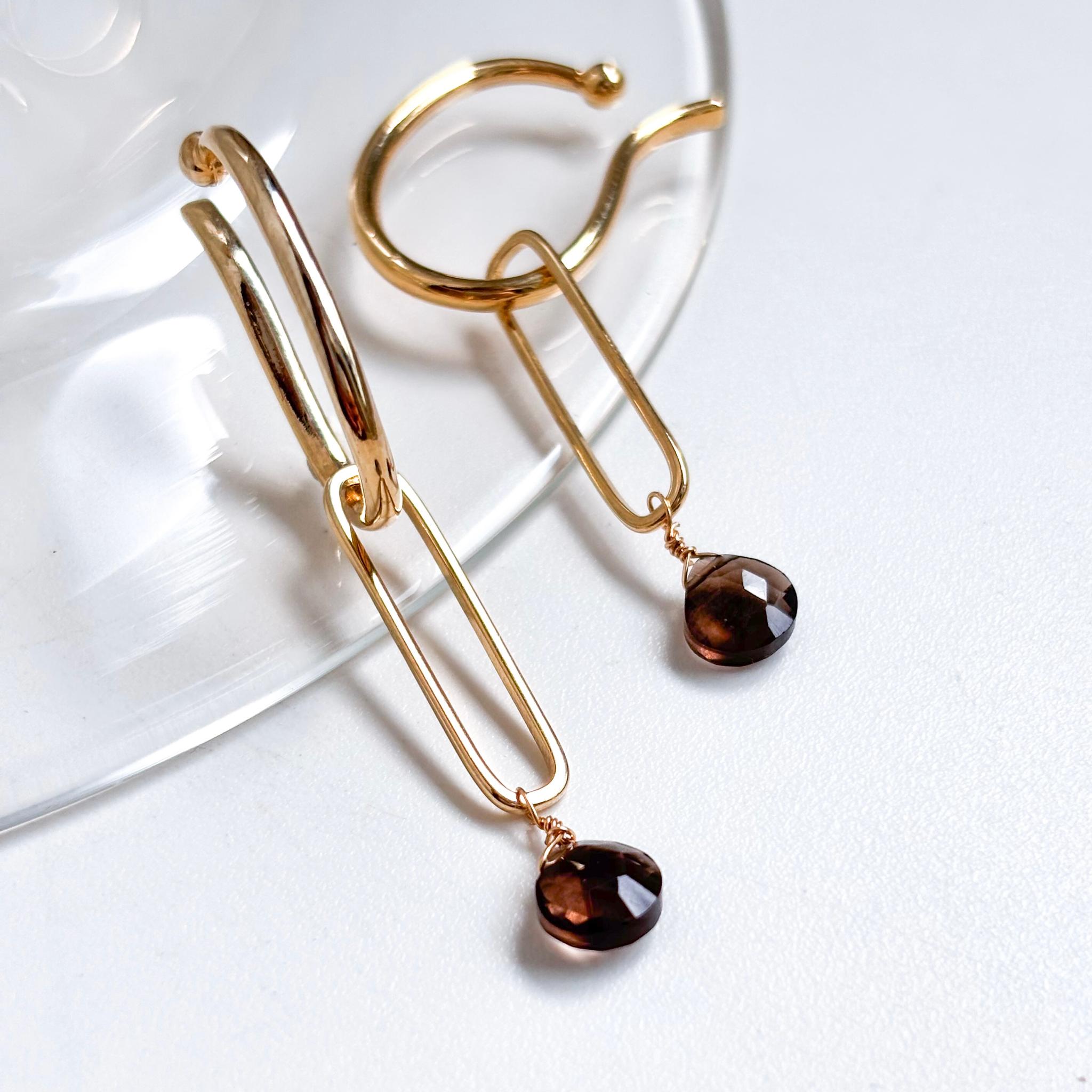 【両耳チャーム】秋色マロンカットスモーキークォーツチャーム1枚目の画像