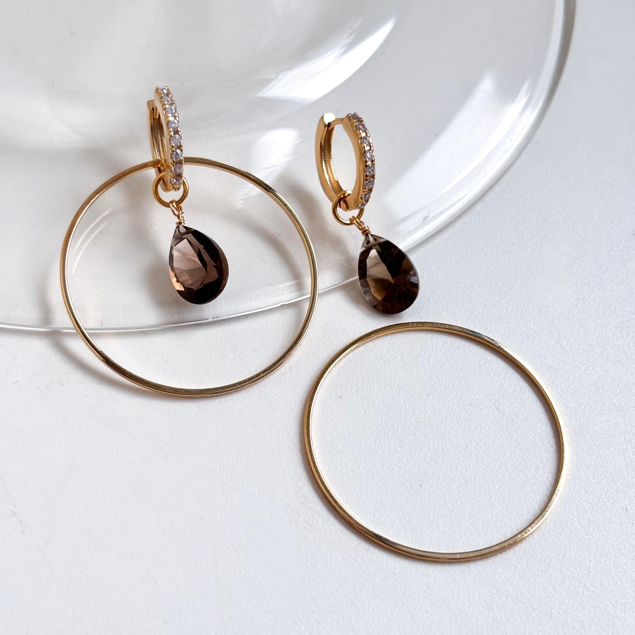 【2WAY・両耳チャーム】モードな秋色スモーキークォーツ&フープチャーム | 6枚目