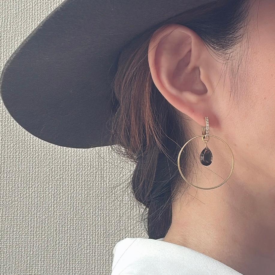 【2WAY・両耳チャーム】モードな秋色スモーキークォーツ&フープチャーム | 7枚目