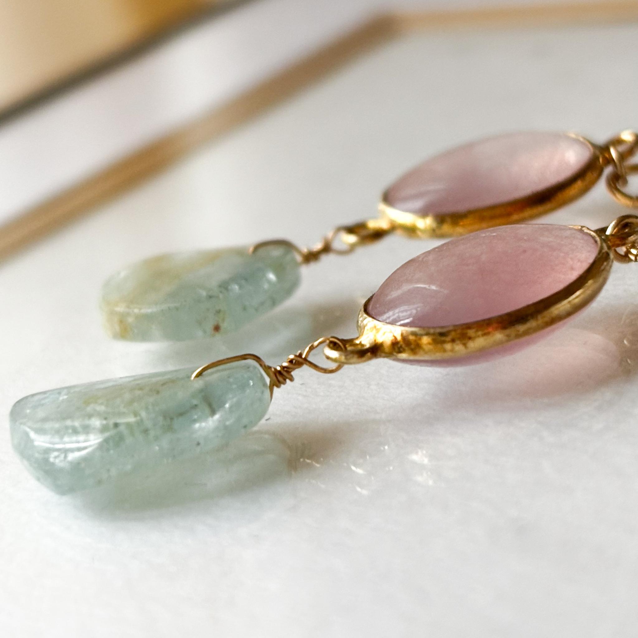 《春色ジュレ天然石》 ぷっくりローズクォーツ×アクアマリンの上質チャーム ピアス / イヤリング|透明感アクセサリー | 2枚目