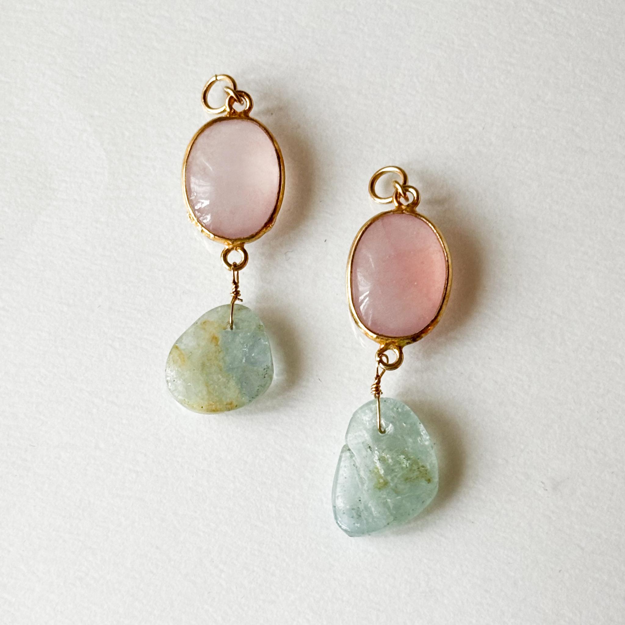 《春色ジュレ天然石》 ぷっくりローズクォーツ×アクアマリンの上質チャーム ピアス / イヤリング|透明感アクセサリー | 5枚目