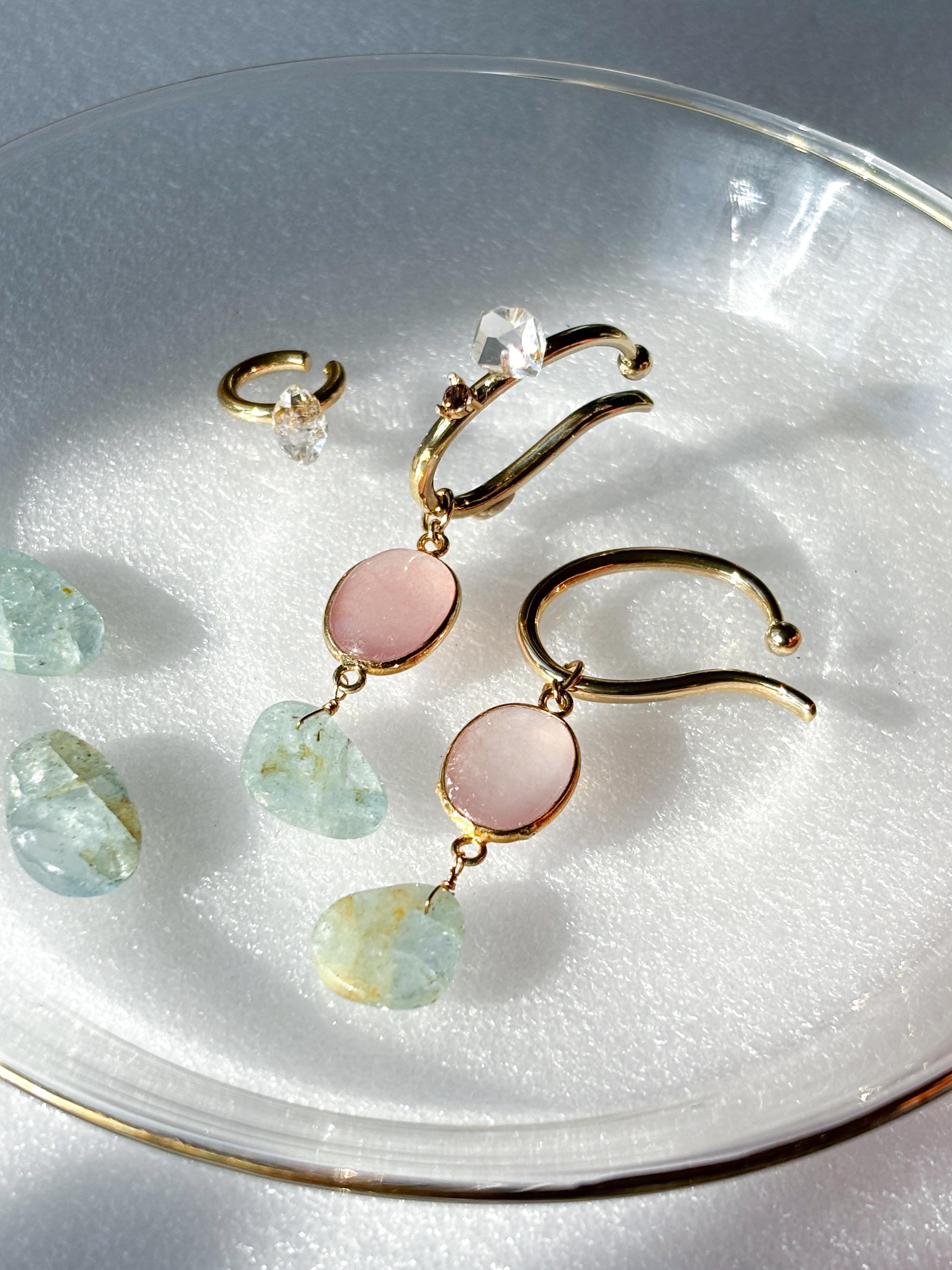 《春色ジュレ天然石》 ぷっくりローズクォーツ×アクアマリンの上質チャーム ピアス / イヤリング|透明感アクセサリー | 6枚目