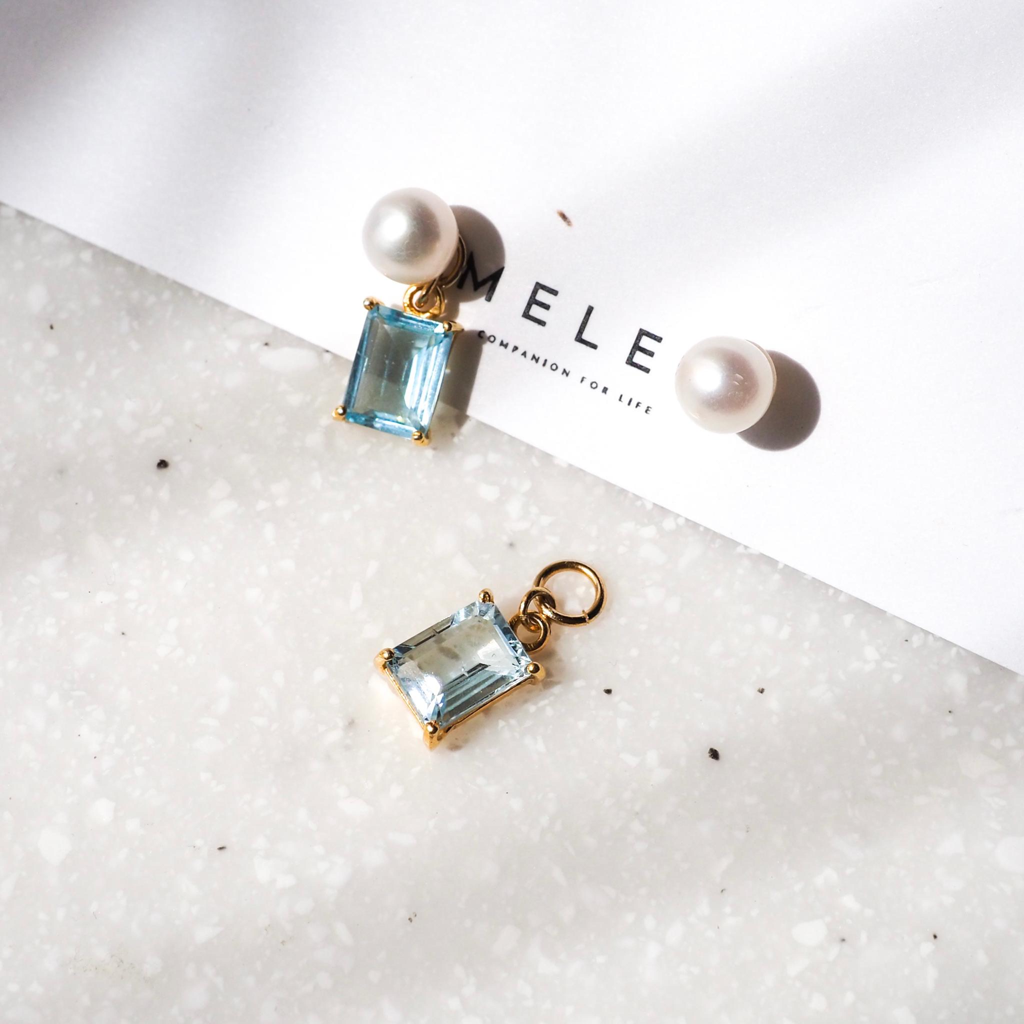 ◆2WAY 涼しげスカイブルートパーズチャーム&淡水パールピアス | 5枚目