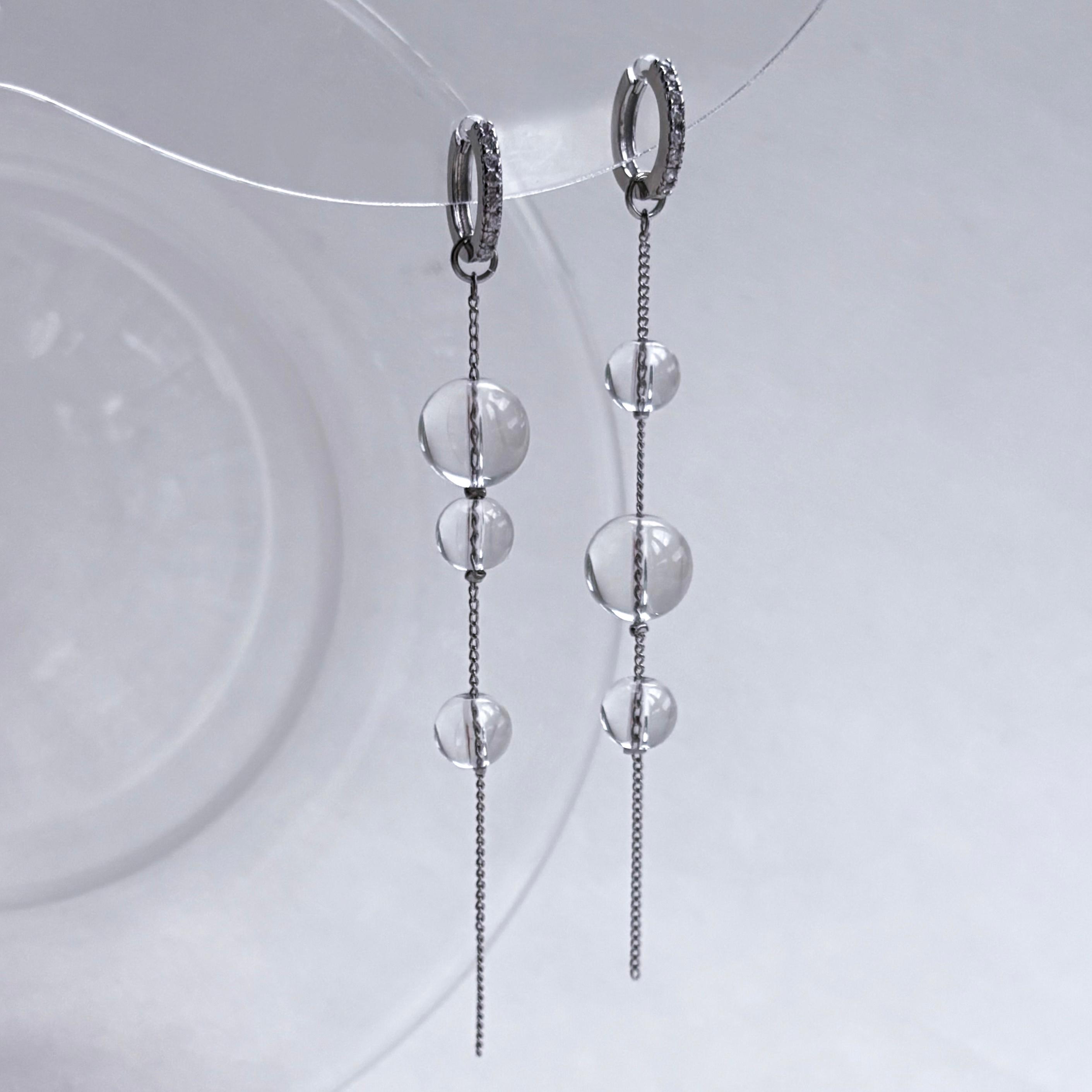 ◆数量限定セット 涼しげピアス&チャーム クリスタル水晶 キュービックジルコニア 抗アレルギー金具1枚目の画像