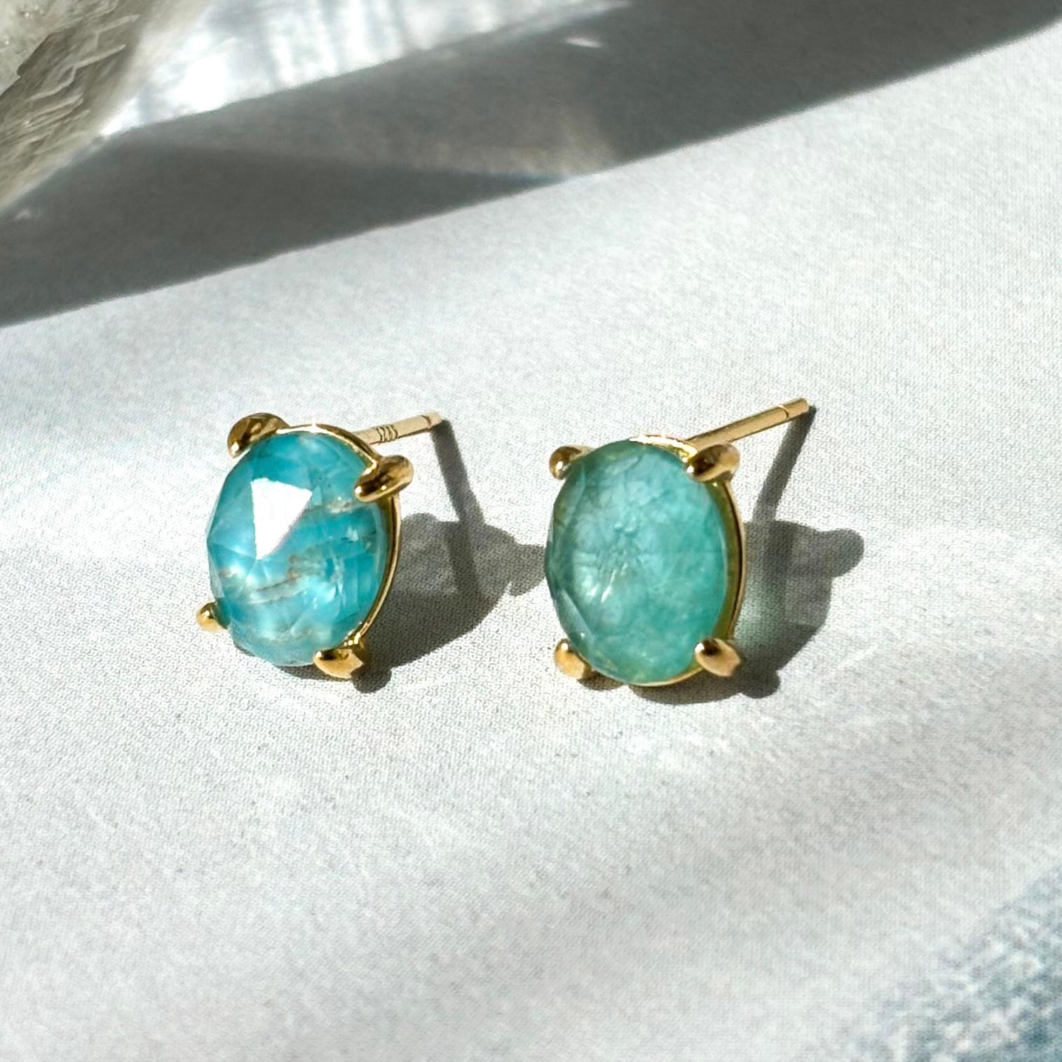 澄んだ海の一粒ピアス AAA 天然石 アパタイト silver925 18KGP Gem stone1枚目の画像