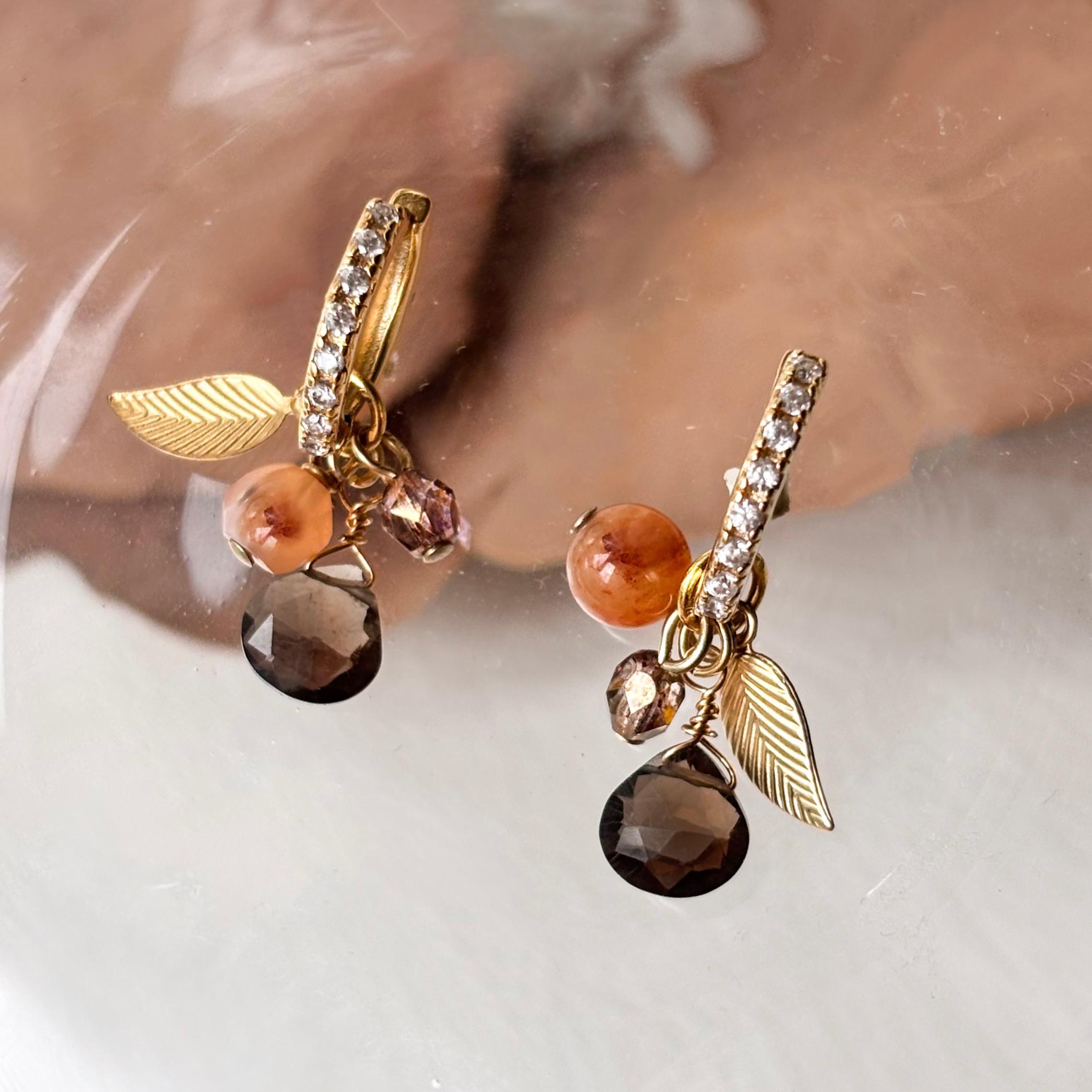 【両耳チャーム】秋色木の実スモーキークォーツチャーム1枚目の画像