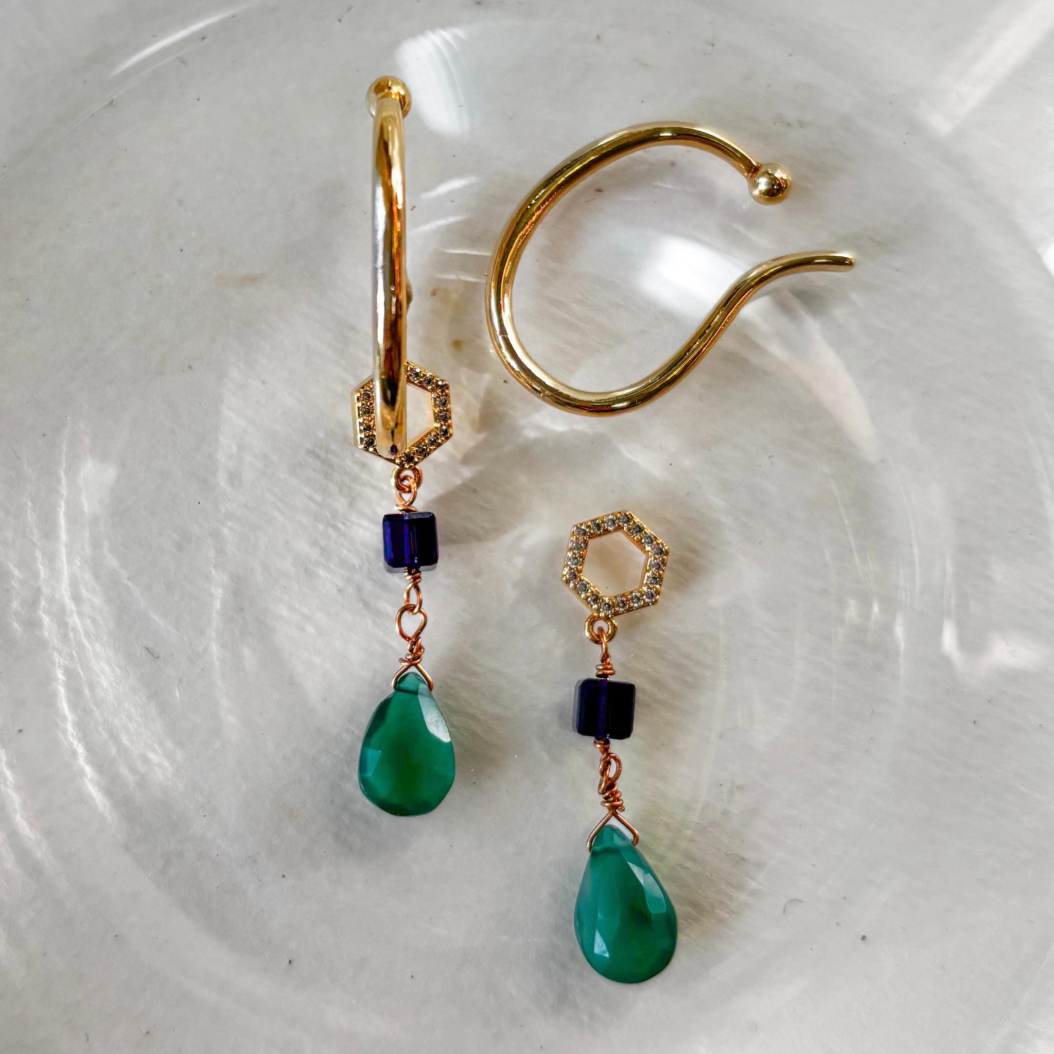 【Holiday collection charm】グリーン×深い藍色チャーム ピアス*イヤーカフ用 | 2枚目